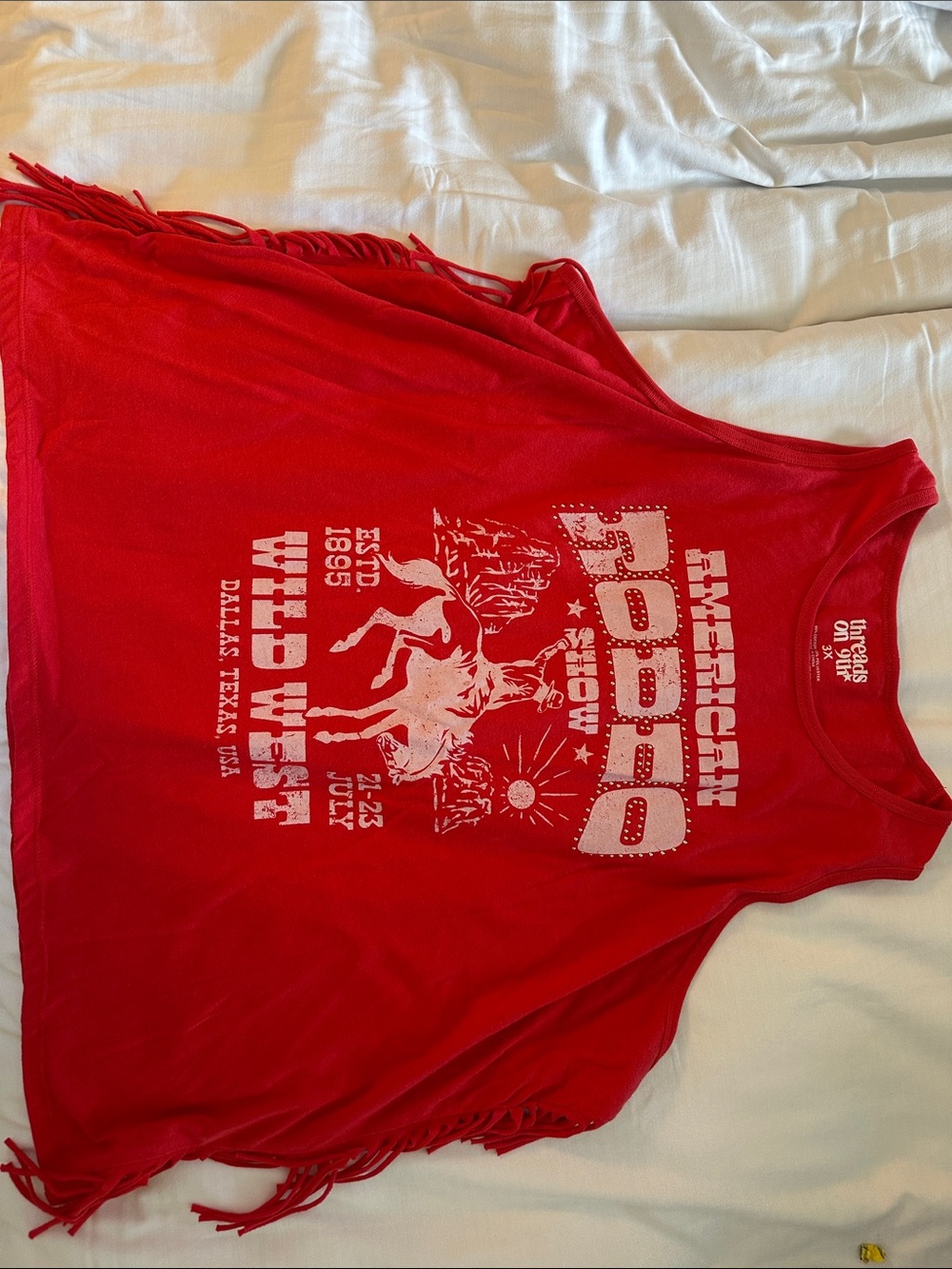 American Rodeo Graphic Red Fringe Tank Top